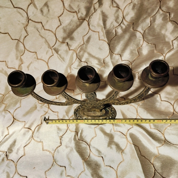 Vintage Sabbat Five Candle Brass & Enamel Candelabra made in Israel - Picture 6 of 10